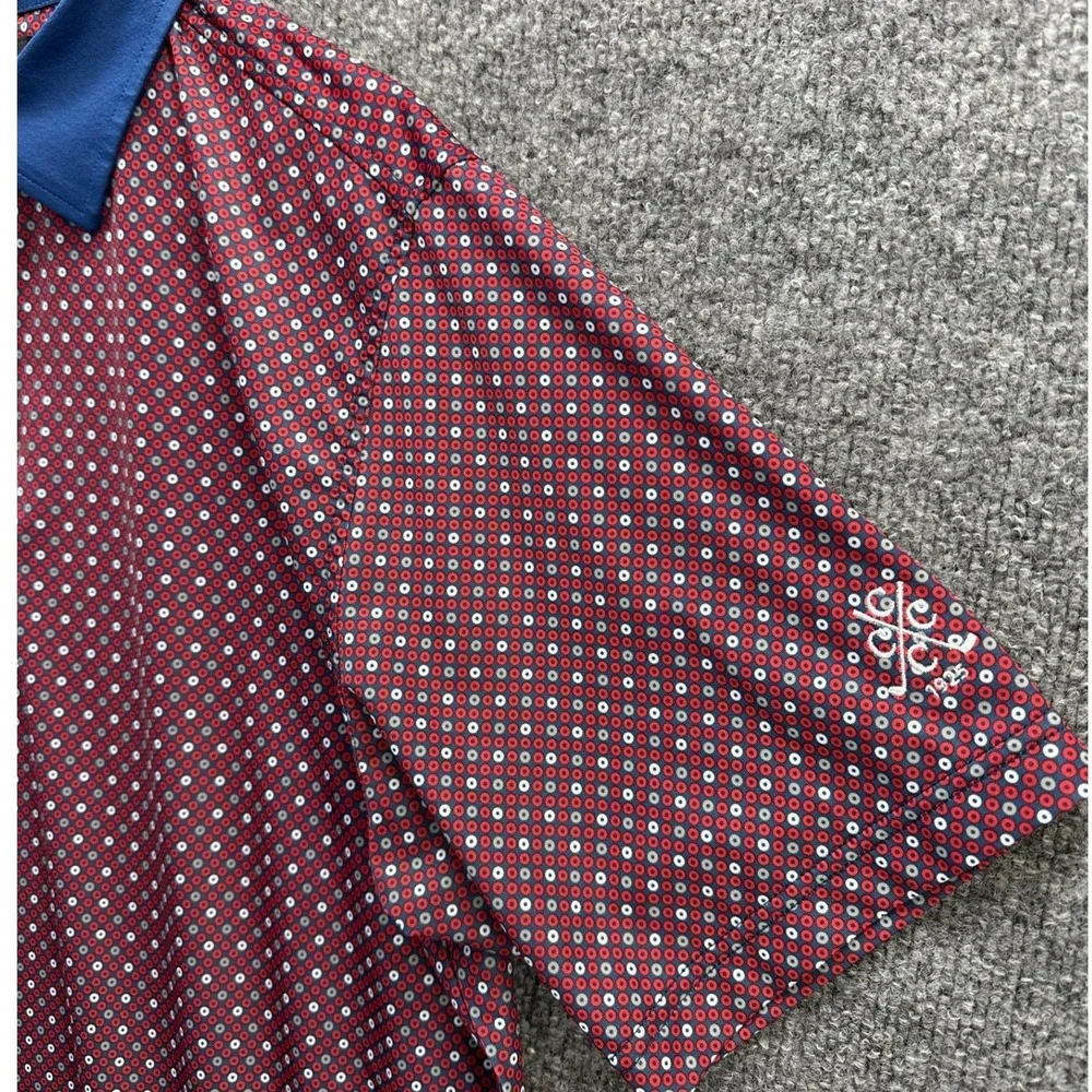 FootJoy Mens Golf Polo Shirt Medium Maroon Blue Geometric Print Short Sleeve FJ